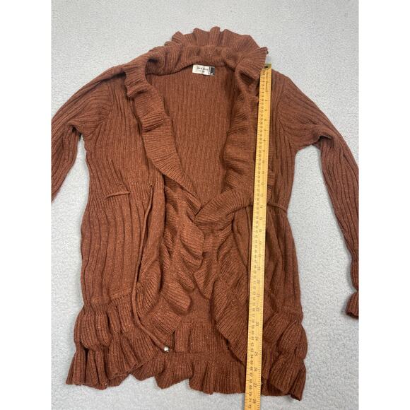 Jon & Anna Womens Size M Brown Ruffle Cardigan Sweater drawstring tie - Picture 5 of 11